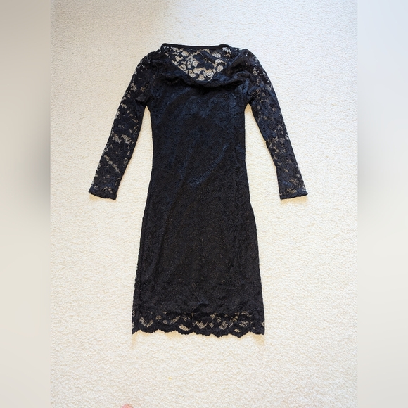 bebe Dresses & Skirts - BEBE Midi Cocktail Long Sleeve Vintage Black Dress